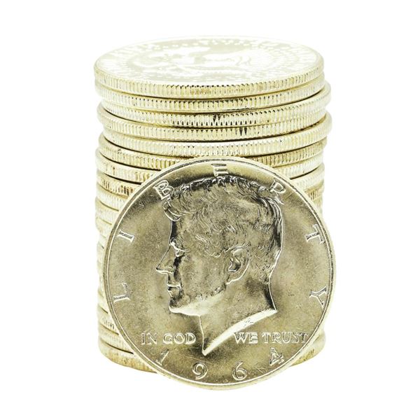 Roll of (20) Brilliant Uncirculated 1964 Kennedy Half Dollar Coins