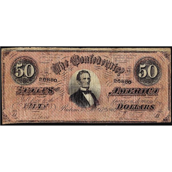1864 $50 Confederate States of America Note