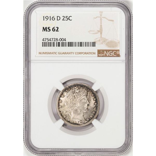 1916-D Barber Quarter Coin NGC MS62