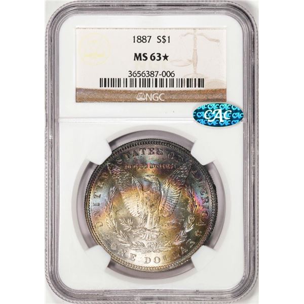 1887 $1 Morgan Silver Dollar Coin NGC MS63* CAC Amazing Toning