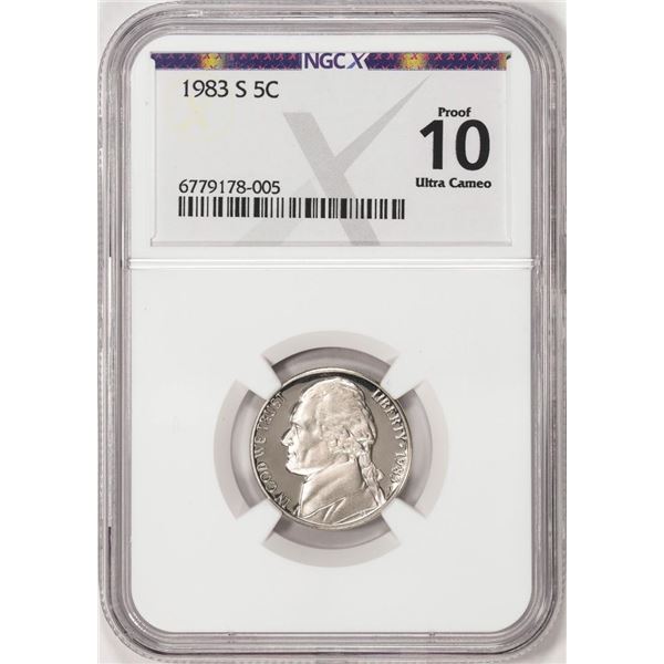 1983-S Proof Jefferson Nickel Coin NGCX Proof 10 Ultra Cameo