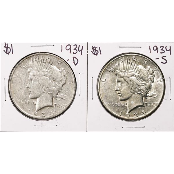 Lot of 1934-D & 1934-S $1 Peace Silver Dollar Coins
