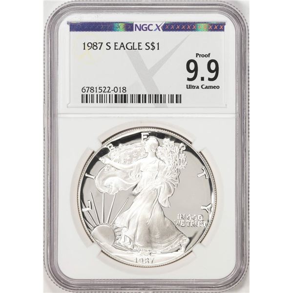 1987-S $1 Proof American Silver Eagle Coin NGCX Proof 9.9 Ultra Cameo