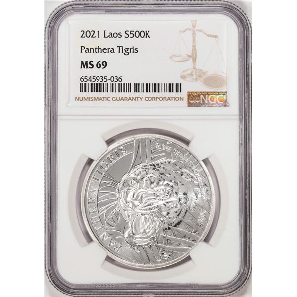 2021 Laos 500 Kip Panthera Tigris Silver Coin NGC MS69