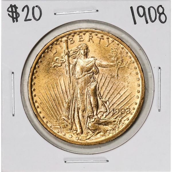 1908 No Motto $20 St. Gaudens Double Eagle Gold Coin