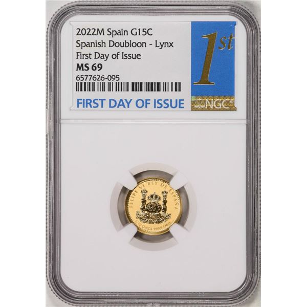 2022M Spain 15 Euro Cent Lynx Gold Doubloon Coin NGC MS69 FDOI