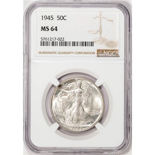 1945 Walking Liberty Half Dollar Coin NGC MS64