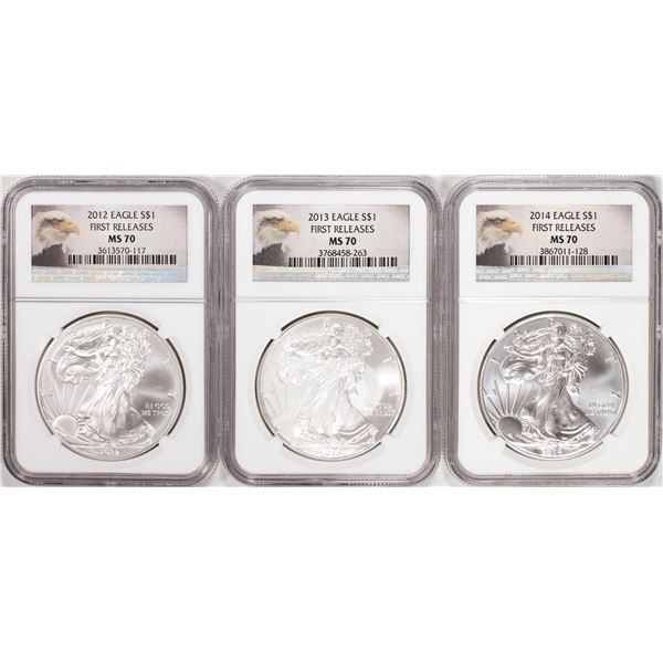 Lot of 2012-2014 $1 American Silver Eagle Coins NGC MS70 First Releases