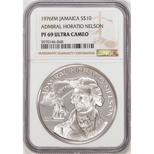 1976FM Jamaica $10 Proof Admiral Horatio Nelson Silver Coin NGC PF69 Ultra Cameo