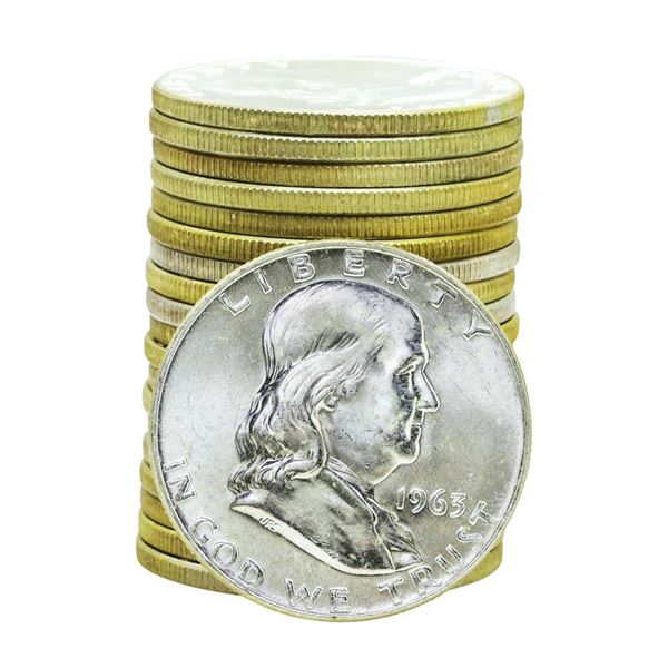 Roll of (20) Brilliant Uncirculated 1963-D Franklin Half Dollar Coins