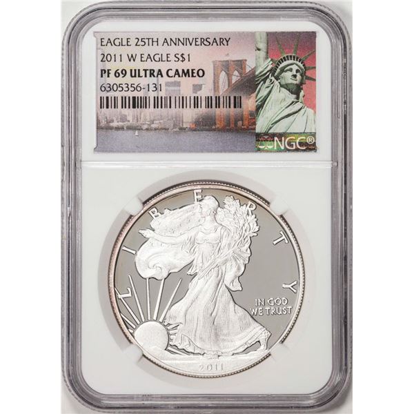 2011-W $1 Proof American Silver Eagle Coin NGC PF69 Ultra Cameo 25th Anniversary