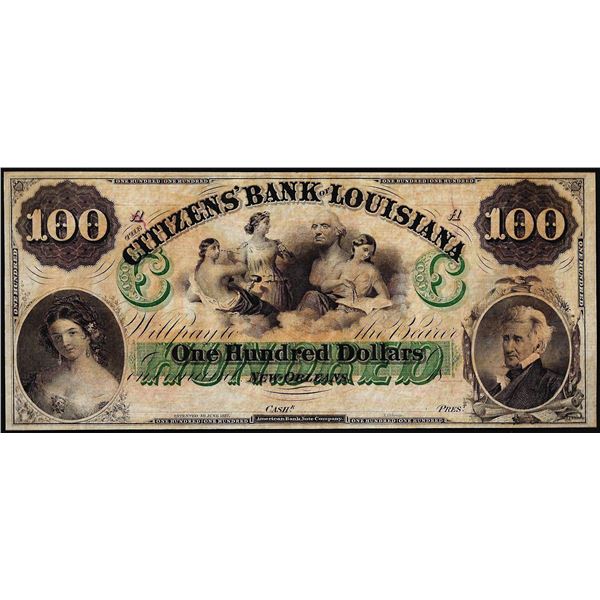 1800's $100 Citizens Bank of Louisiana New Orleans Obsolete Bank Note