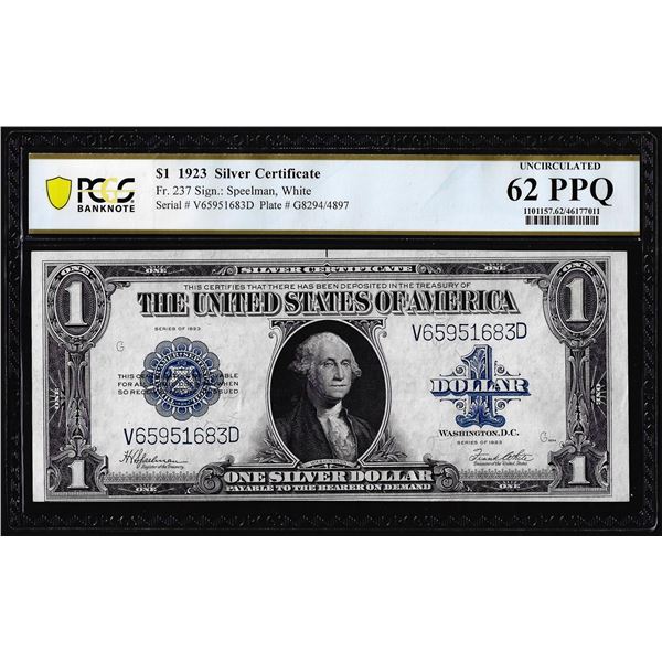 1923 $1 Silver Certificate Note Fr.237 PCGS Uncirculated 62PPQ