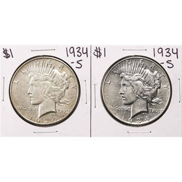 Lot of (2) 1934-S $1 Peace Silver Dollar Coins