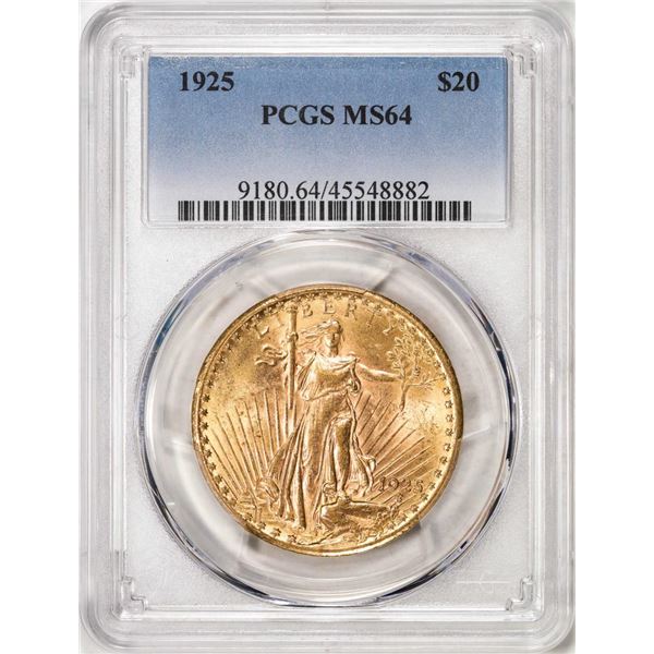 1925 $20 St. Gaudens Double Eagle Gold Coin PCGS MS64