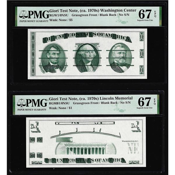 Set of Giori Test Note Washington & Lincoln Memorial PMG Superb Gem Unc 67EPQ