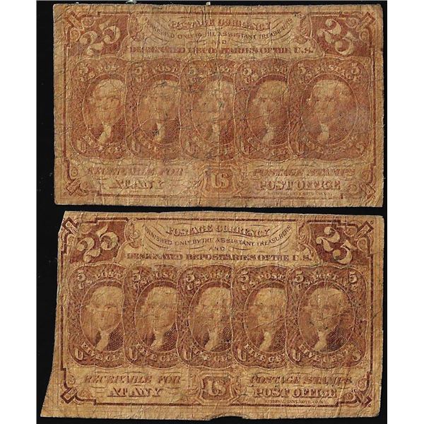 Lot of (2) July 17, 1862 First Issue Twenty-Five Cents Fractional Currency Notes