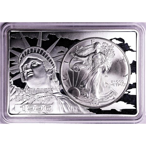 1996 $1 American Silver Eagle Coin & 2oz Silver Bar Set