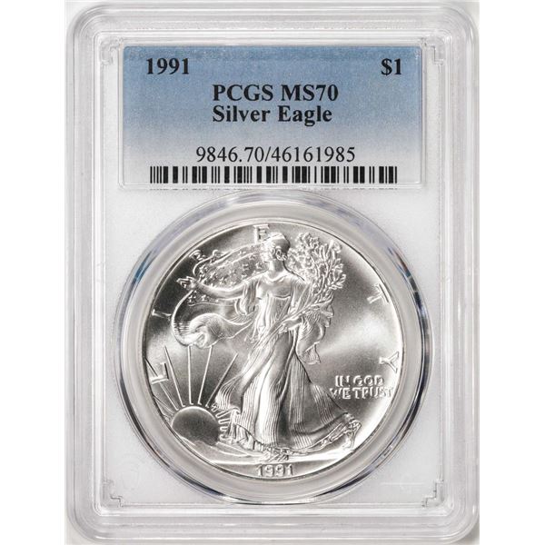 1991 $1 American Silver Eagle Coin PCGS MS70