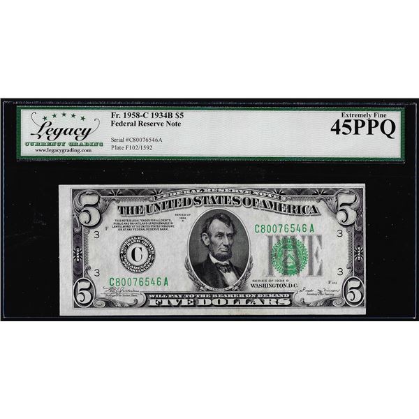 1934B $5 Federal Reserve Note Fr.1958-C Legacy Extremely Fine 45PPQ