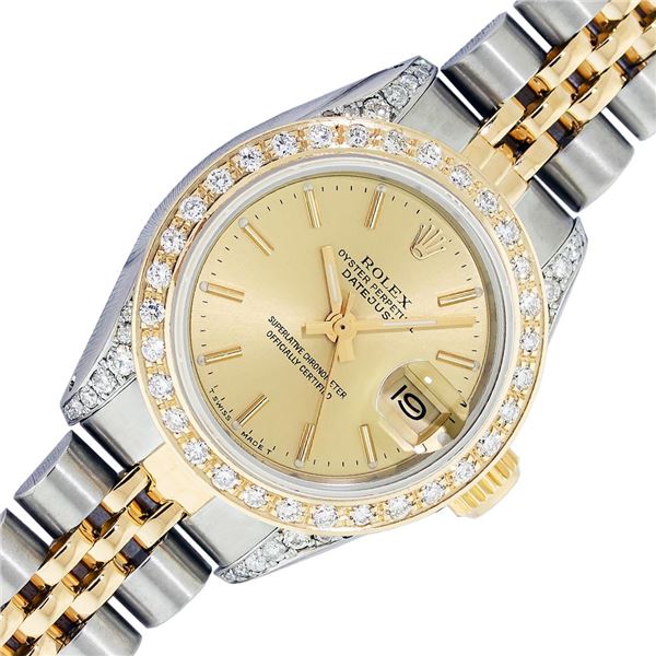 Rolex Ladies Two Tone Champagne Diamond Datejust Wristwatch