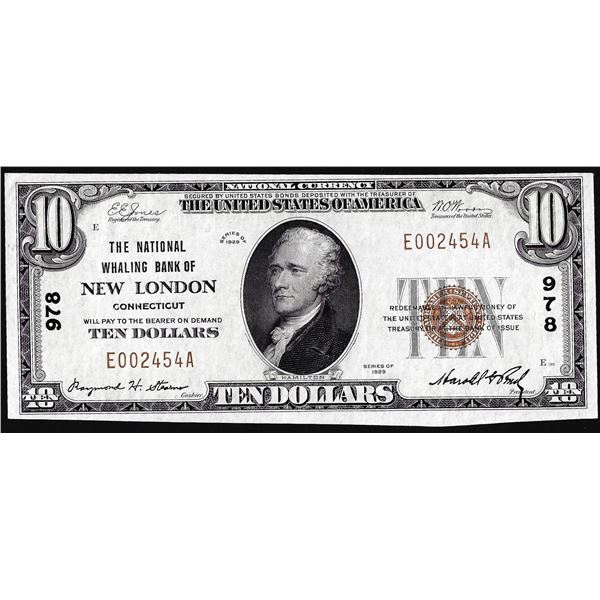 1929 $10 The National Whaling Bank of New London, CT CH# 978 National Currency Note