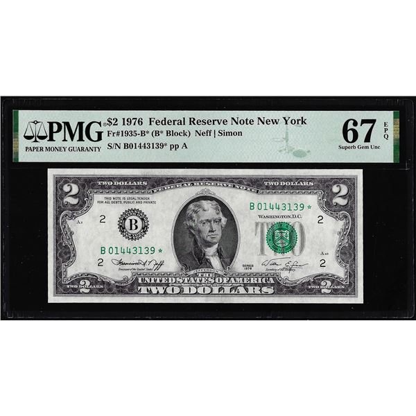 1976 $2 Federal Reserve Star Note New York Fr.1935-B* PMG Superb Gem Unc. 67EPQ