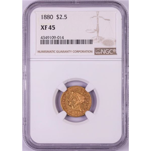 1880 $2 1/2 Liberty Head Quarter Eagle Gold Coin NGC XF45