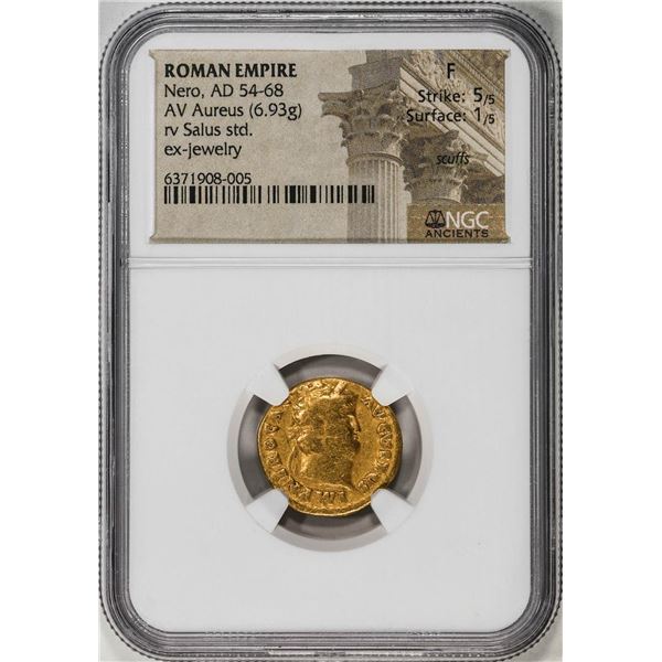 Ancient Roman Empire Nero 54-68 AD AV Aureus Gold Coin NGC F