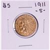 Image 1 : 1911-S $5 Indian Head Half Eagle Gold Coin