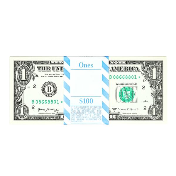 Pack of (100) Consecutive 2017A $1 Federal Reserve STAR Notes New York