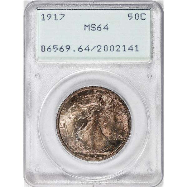 1917 Walking Liberty Half Dollar Coin PCGS MS64 Green Rattler Holder