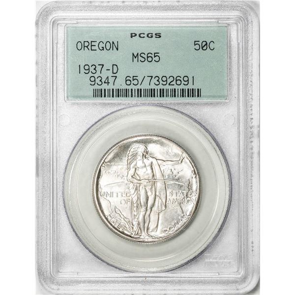 1937-D Oregon Trail Commemorative Half Dollar Coin PCGS MS65 Old Green Holder