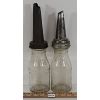 Image 1 : LOT OF 2 - EMBOSSED GLASS MOTOR OIL BOTTLES W/ SPOUTS