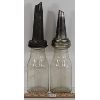 Image 2 : LOT OF 2 - EMBOSSED GLASS MOTOR OIL BOTTLES W/ SPOUTS