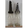 Image 3 : LOT OF 2 - EMBOSSED GLASS MOTOR OIL BOTTLES W/ SPOUTS