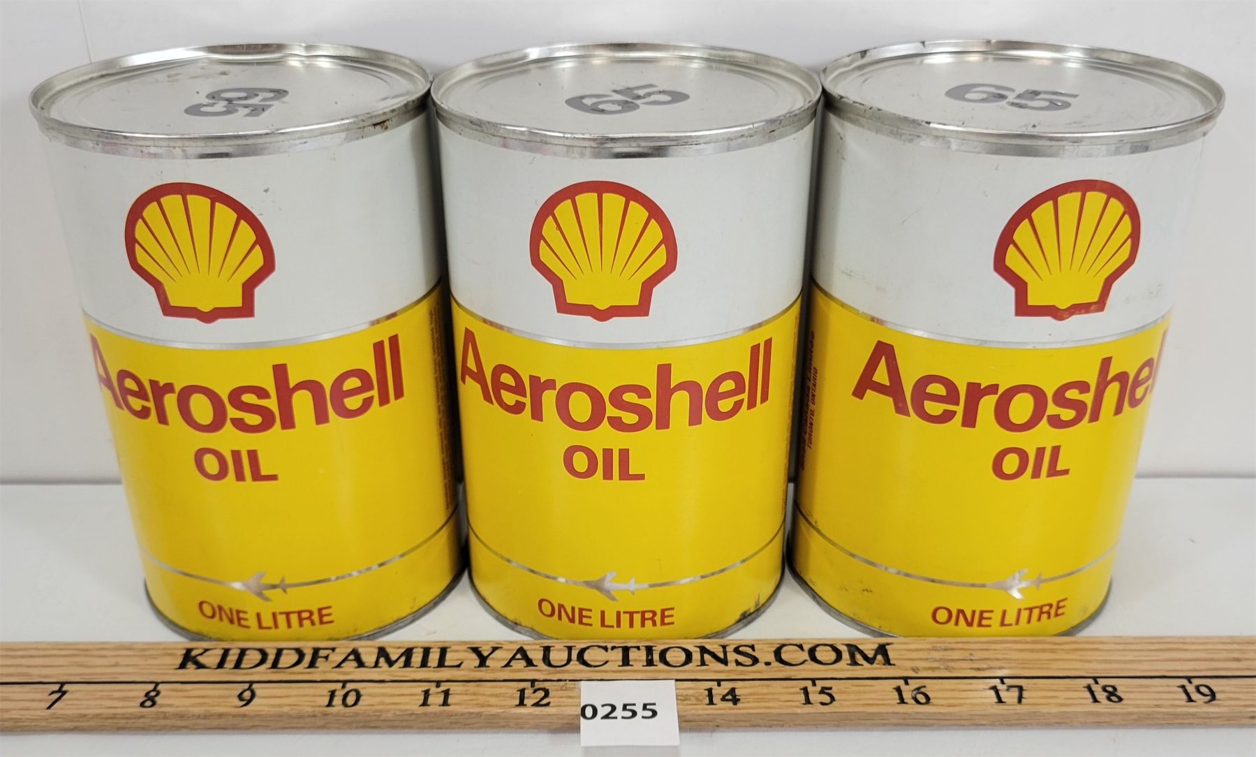 LOT OF 3 - SHELL AREOSHELL ONE LITRE OIL CANS