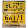 Image 1 : LOT OF 2 - 1952 & 1964 MANITOBA LICENSE PLATES