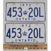 PAIR OF 1972 ONTARIO LICENSE PLATES 