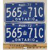 PAIR OF 1972 ONTARIO LICENSE PLATES 