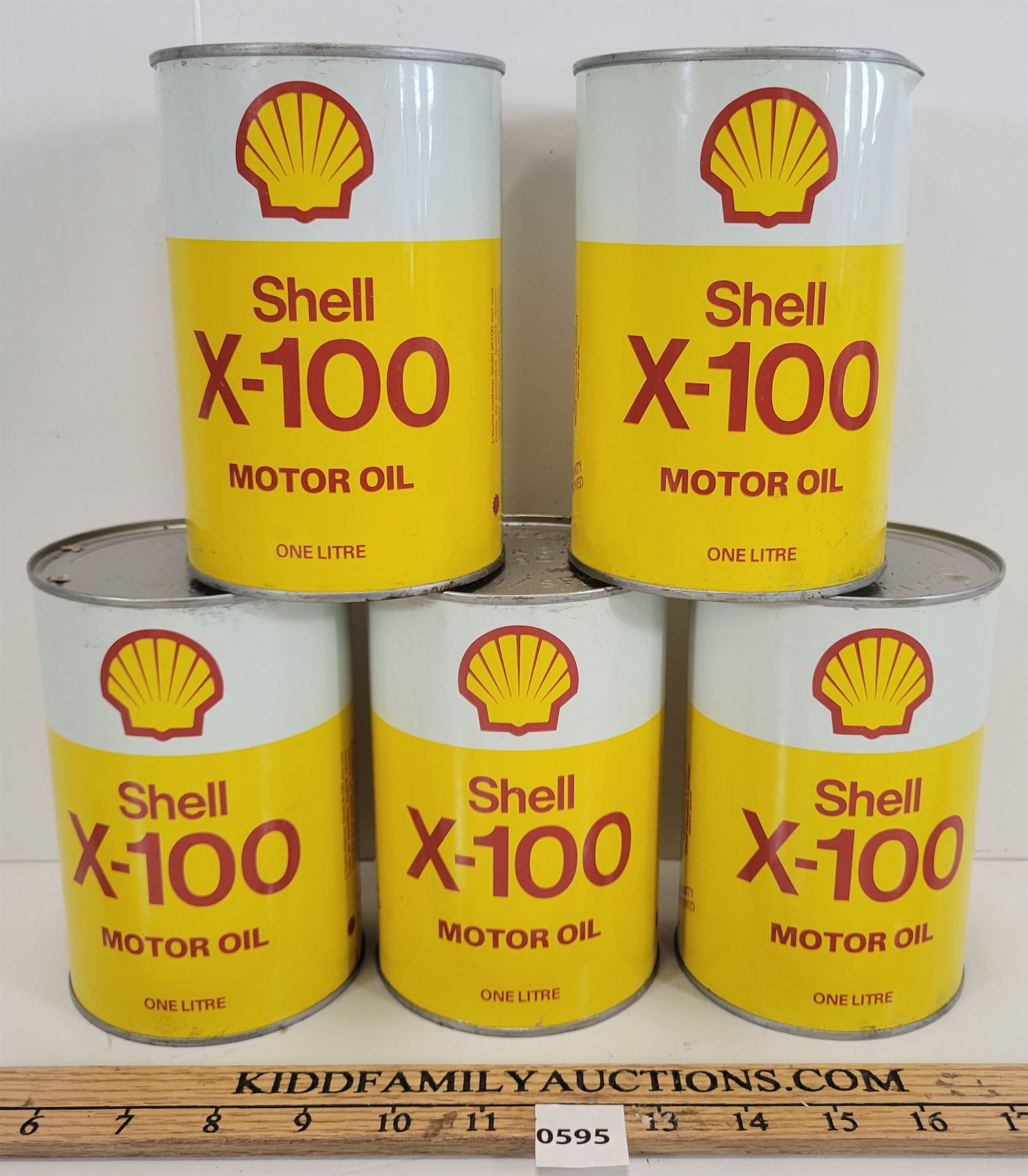 Shell X100 LOT OF 5 - SHELL X-100 MOTOR OIL LITRE CANS - Kidd Family Auctions