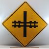 Image 1 : RAILWAY CROSSING AHEAD METAL SIGN