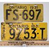Image 1 : LOT OF 2 - 1931 ONTARIO LICENSE PLATES