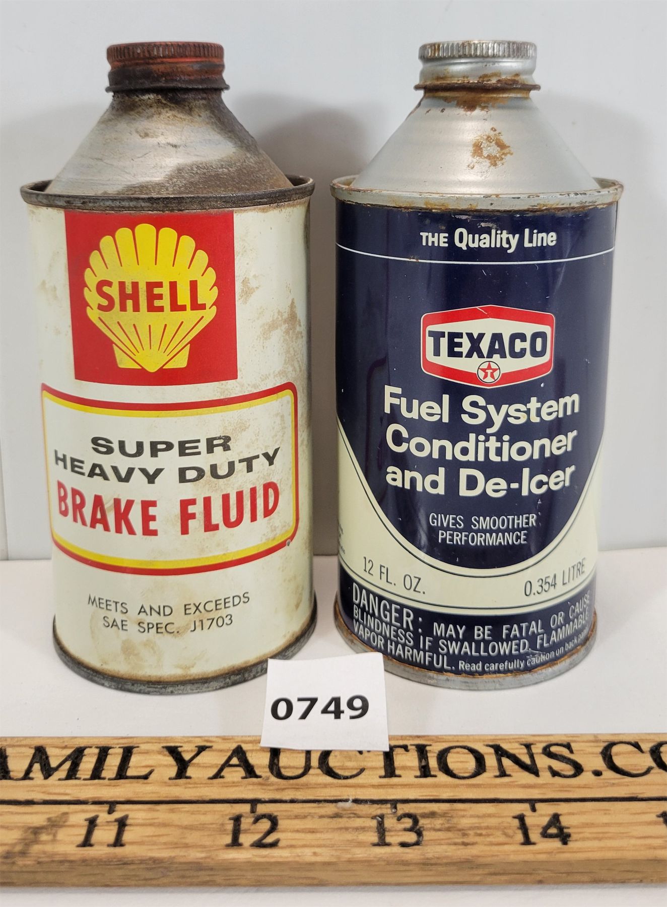 LOT OF 2 - CONETOP CANS TEXACO & SHELL - Kidd Family Auctions