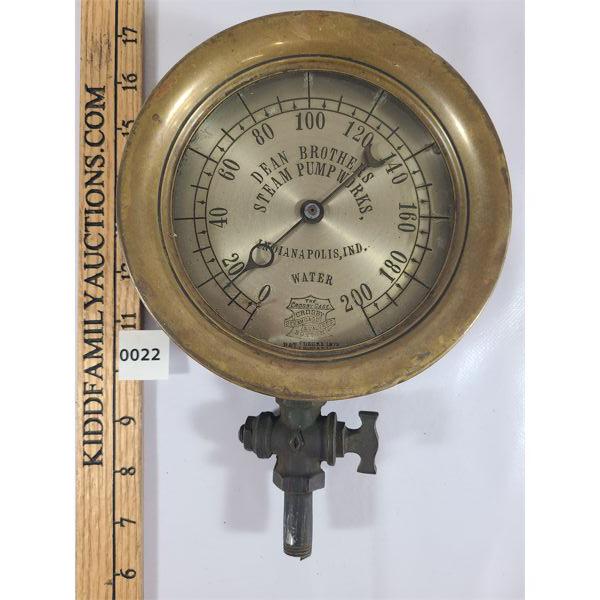 DEAN BROTHERS STEAM PUMP WORKS -  BRASS GAUGE