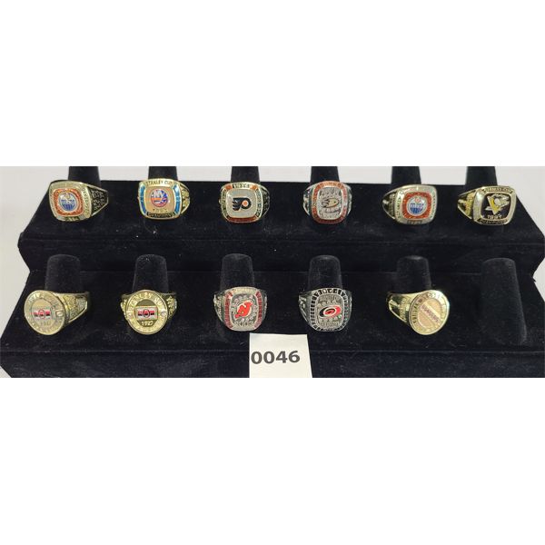 LOT OF 11 - REPLICA STANLEY CUP RINGS - INCL SENATORS 1927, OILERS 1984 ETC