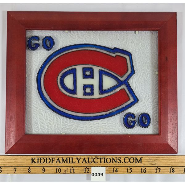 GO CANADIENS EMBOSSED PAINTED GLASS IN FRAME