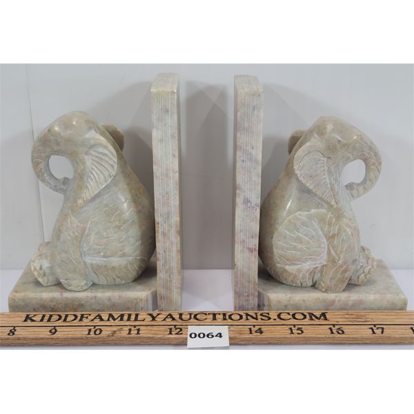 LOT OF 2 - HAND CARVED SOAP STONE BOOKENDS - MADE IN INDIA