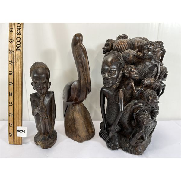 LOT OF 3 - AUTHENTIC AFRICAN CARVINGS - INCL PELICAN