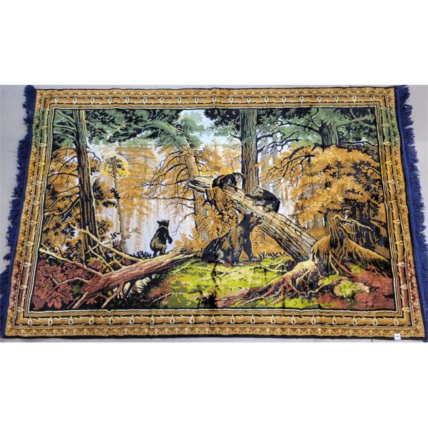BEARS IN FOREST - VELVET FRINGE WALL TAPESTRY